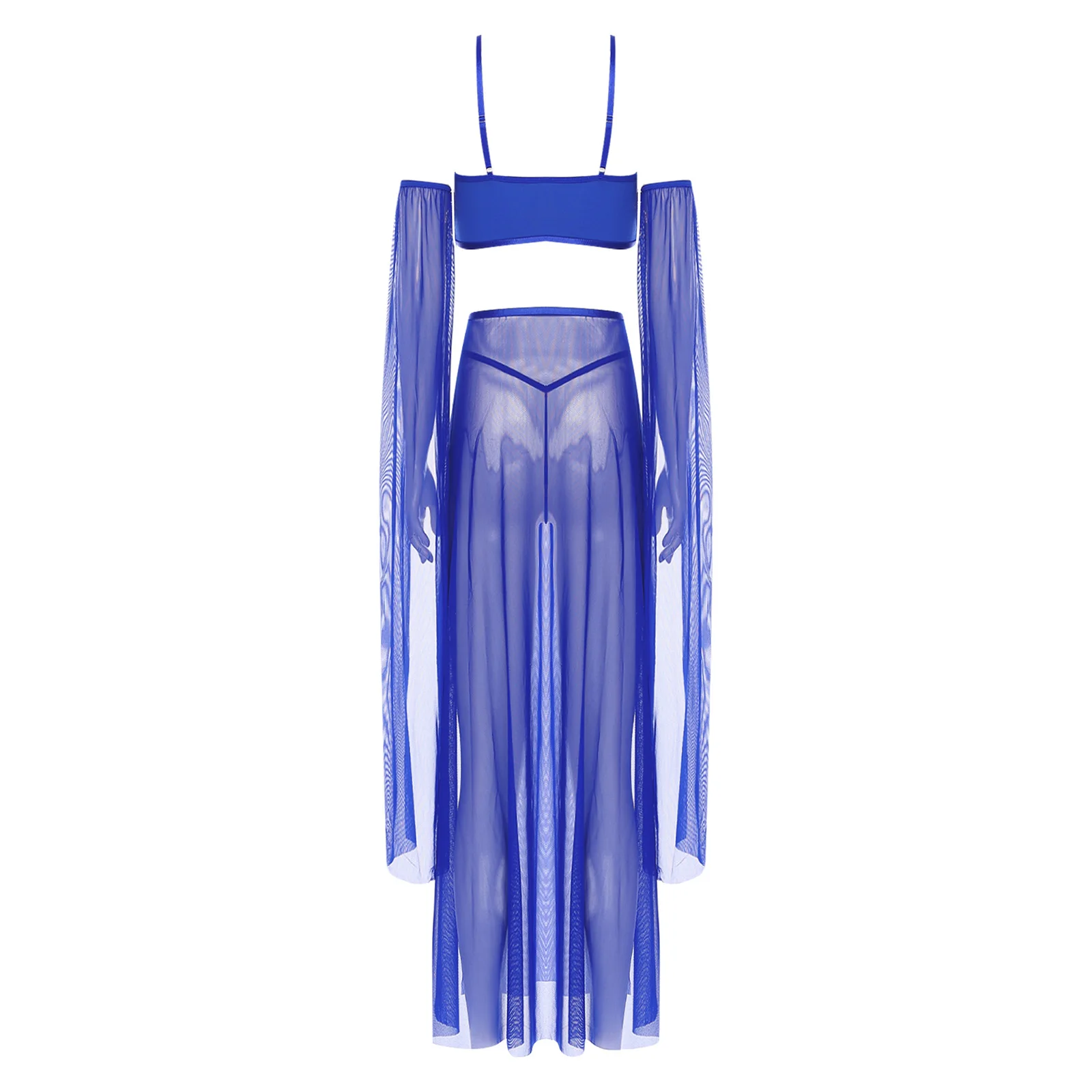 Womens Belly Dance Outfits Sequin Tassel Spaghetti Straps Crop Top with High Slit Sheer Mesh Skirt and Thong Pole Dance Costume