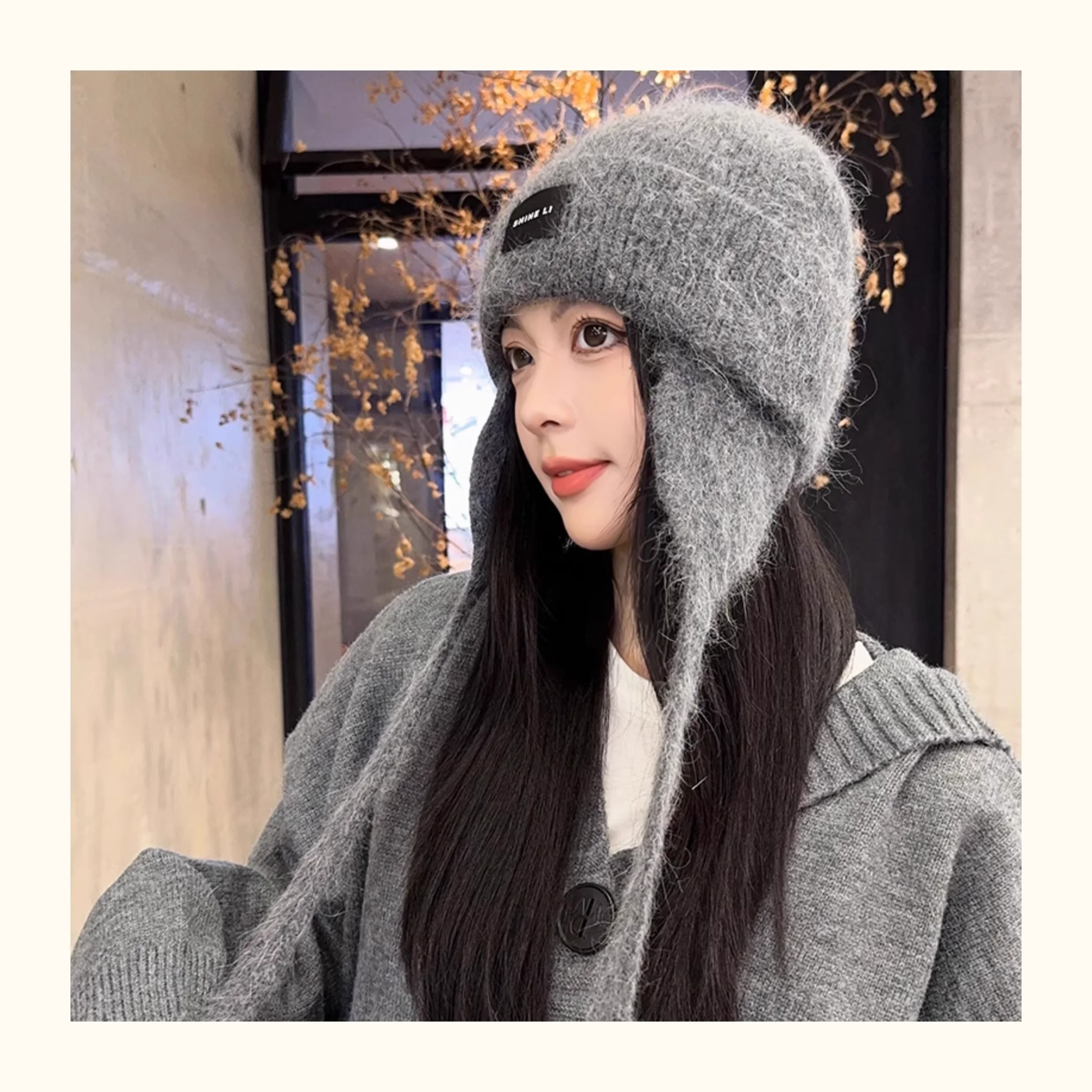 

2025 Rabbit Fur Knitted Bomber Hat Warm Ear Protector Thickened Beanies Autumn and Winter Knitting Earflap Hats for Women