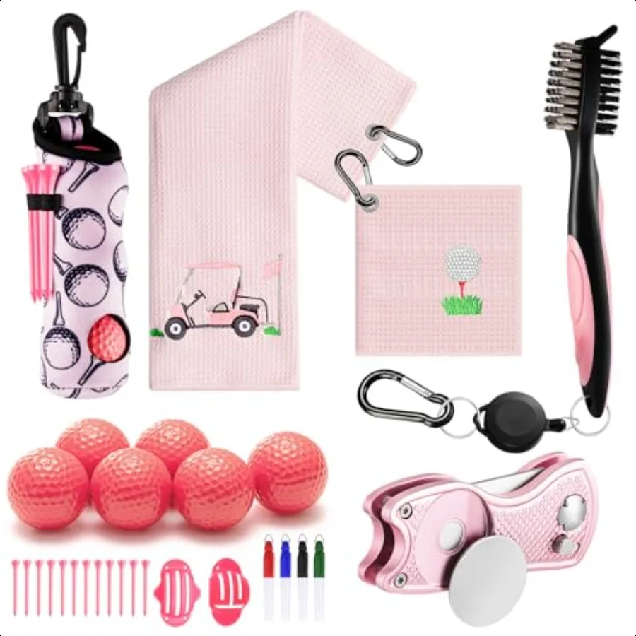 

30 Pcs Golf Accories Gifts for Women Include Pink Golf Balls Tees Towel Pouch Bag Cleaner Brush Divot Tool Ball Marker and Gift