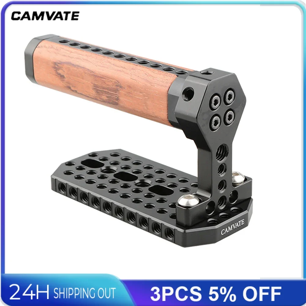 CAMVATE Top Cheese Wooden Handle Grip With Aluminum Alloy Top Cheese Plate & 1/4-20"& 3/8-16" mounting holes for BMD URSA Mini