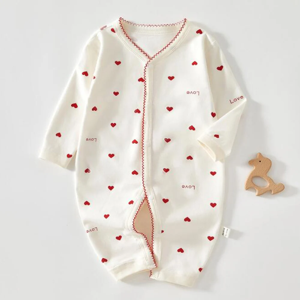 Baby Girl Jumpsuit Long Sleeve Cotton Heart Shape Print Solid Color Spring Autumn Newborn Clothes First Birthday Baby Boy Romper