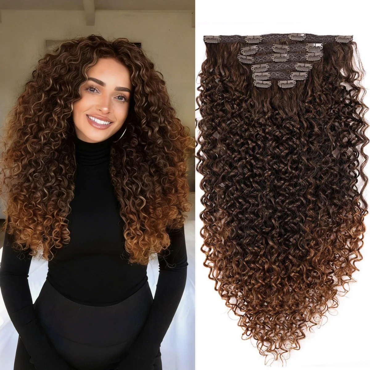 

26inch Synthetic Jerry Curly Clip-In Hair Extension Kinky Curly Natural Hairpieces 7 Pcs Full Head Hair Extensions