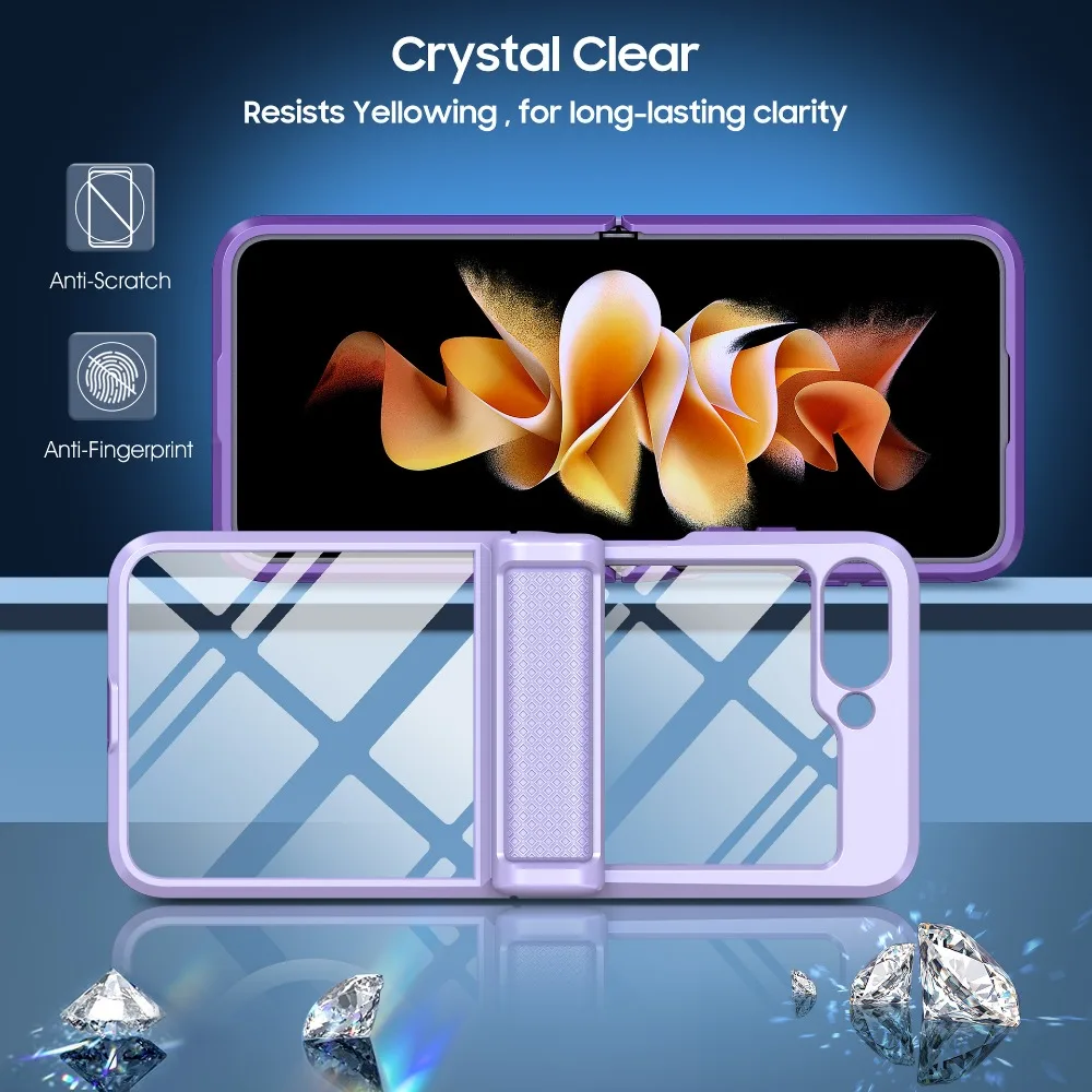 Transparent Phone Case with Hinge Protection For Samsung Z Flip 6 5 Flip6 Flip5 5G Shockproof Clear Acrylic Protective Cover