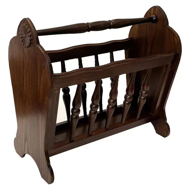 Medieval solid wood magazine rack, vintage storage rack