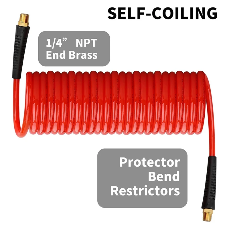 Новый воздушный шланг 1/4 дюйма X 25 футов с ограничителями изгиба Компрессорный шланг с промышленным универсальным быстроразъемным соединением 1/4 дюйма и комплектом штекера I/M