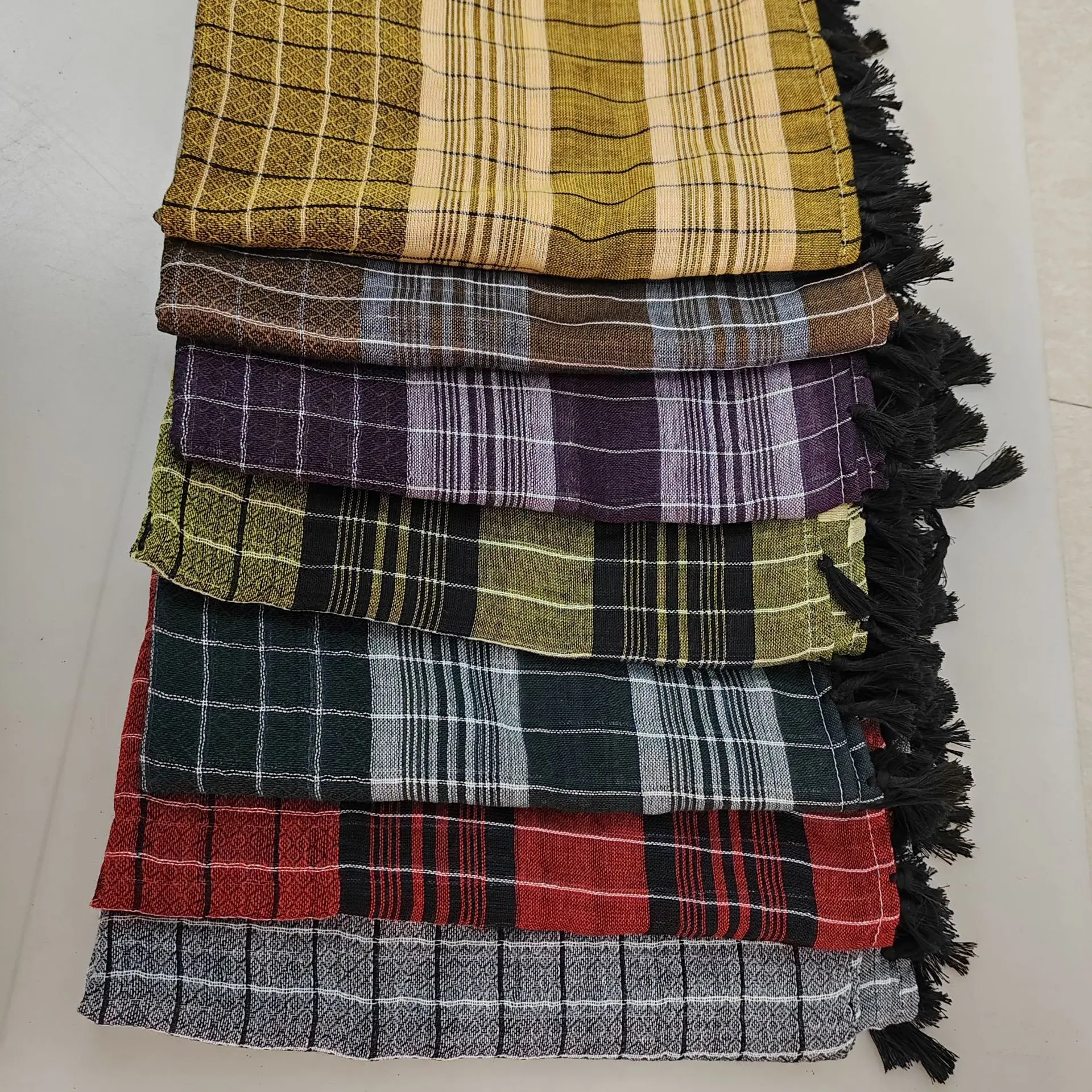 120*120CM  4-Side Fringed Scarf, Polyester Outdoor Sport Square Scarf, Houndstooth Colorful Windproof Neck Wrap