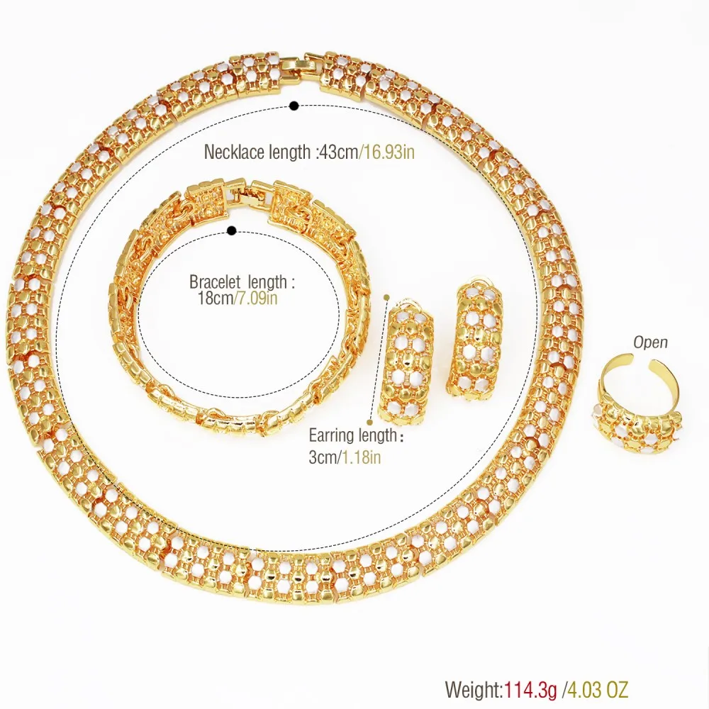 GZJPEI Italy Two Tone Jewelry Set Design Choker Necklace Bracelet Square Stud Earring Ring Africal Nigeria Wedding Gift 2025 New