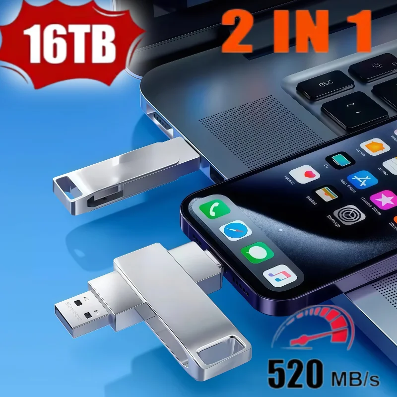 16TB USB 3.2 Flash Drives High Speed Transfer Metal Pendrive