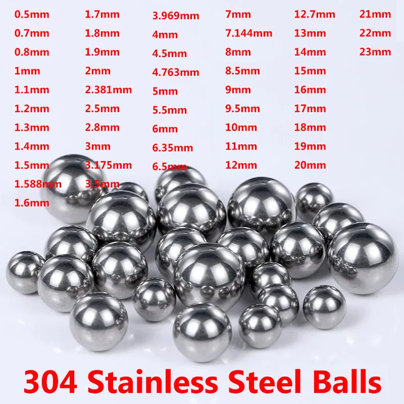 

304 Stainless Steel Balls 0.5/0.7/0.8/1/1.5/2/2.381/2.5/3/4~23mm Solid Smooth Bearing Steel Ball Spherical Bead Balls 10-1000pcs
