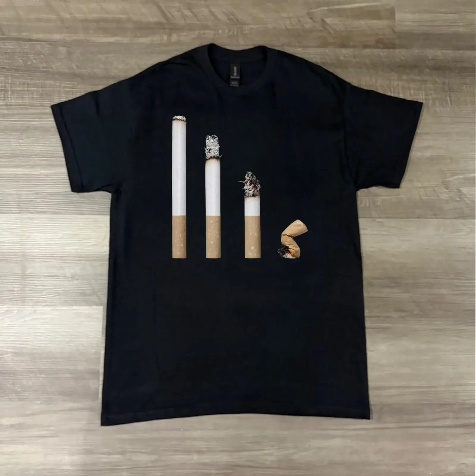 T-shirt Cigarette Evolution Humour Noir Design Fumeur Amusant Streetwear Minimaliste Décontracté Vintage Lavé Extensible Polyvalent