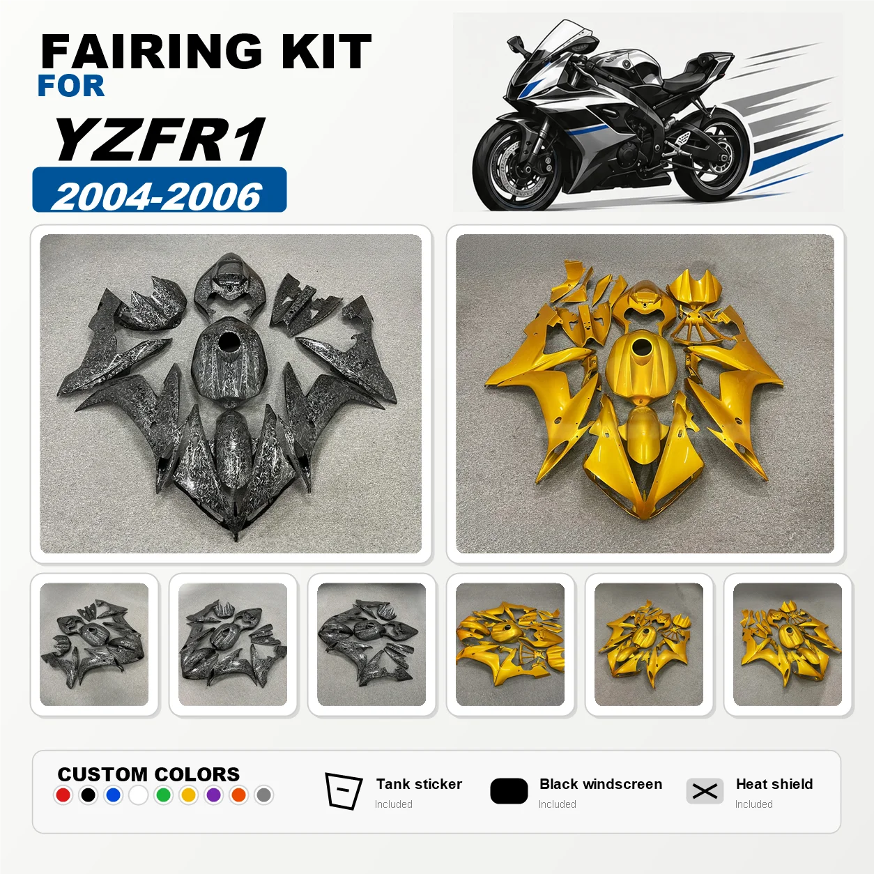 YZFR1 2004 2005 2006 Carbon Fibre Color Motorcycle Fairings for YAMAHA 04 05 06 YZF R1 Full Fairing ABS Bodywork Kit