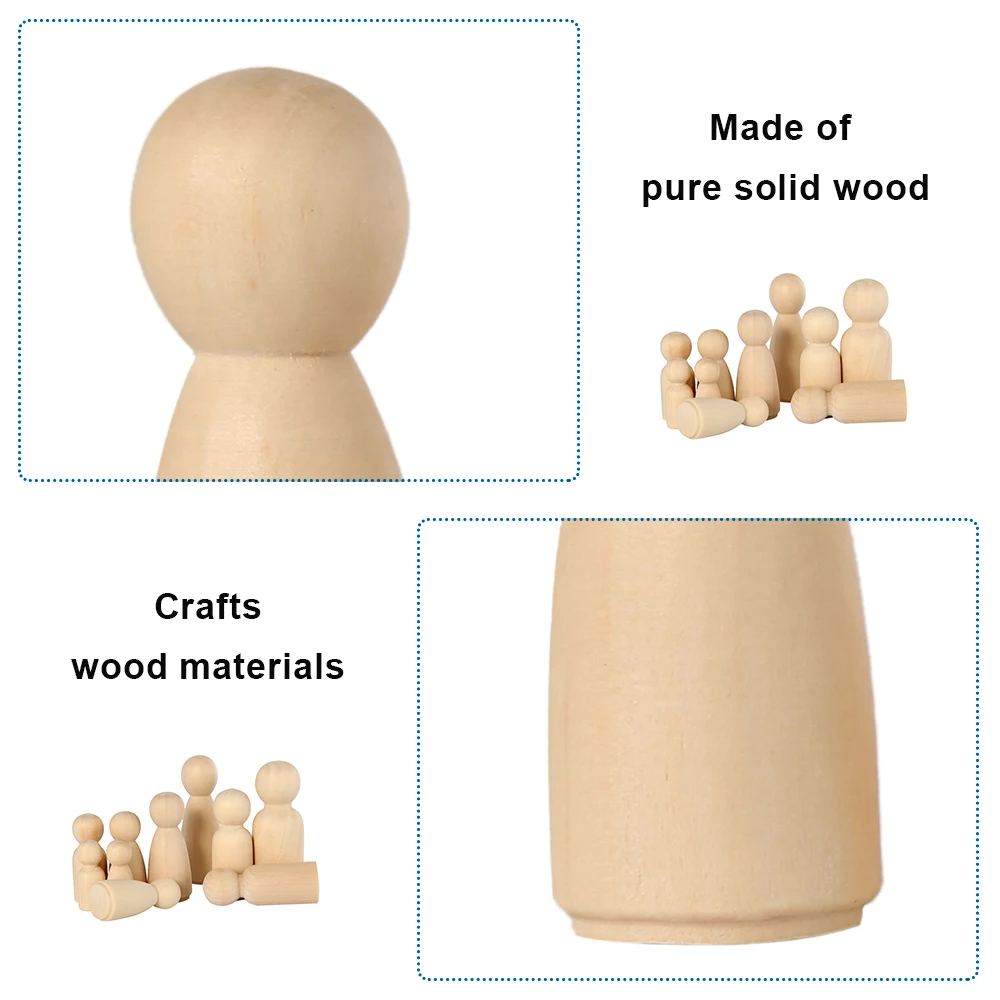 50 Pcs Unfinished Wooden Peg Doll for DIY Painting Natural Wood Doll Bodies Figures Decorative Peg People for Kids Arts Crafts