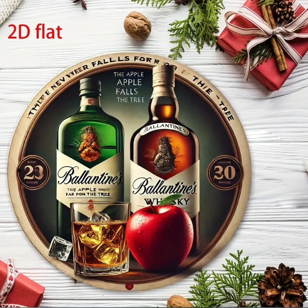2D Flat Vintage Ballantine's Scotch Whisky Aluminum Sign – 8x8