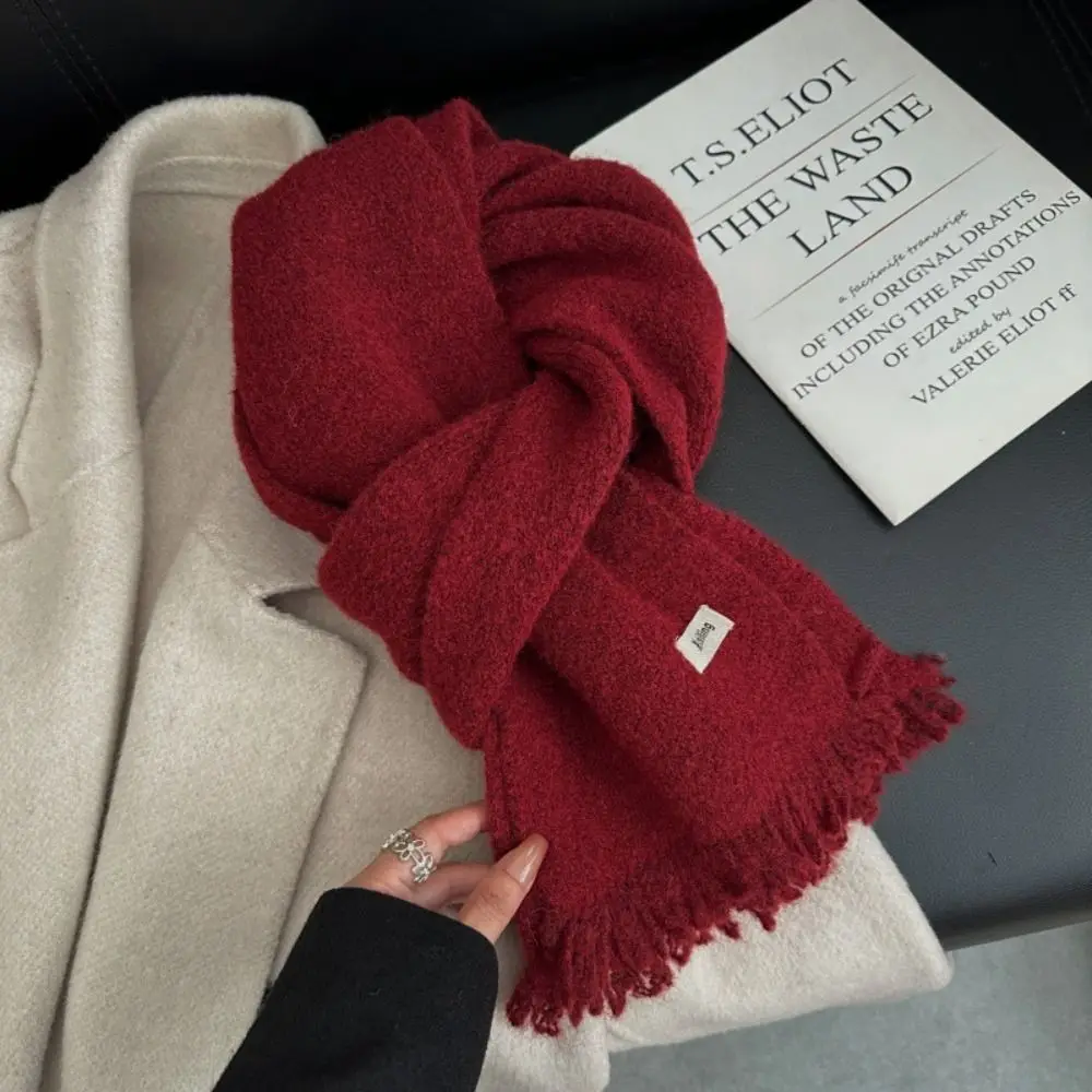 

Универсальный вязаный шарф с кисточками, однотонный теплый глушитель для пары, шейный платок для женщин и мужчин