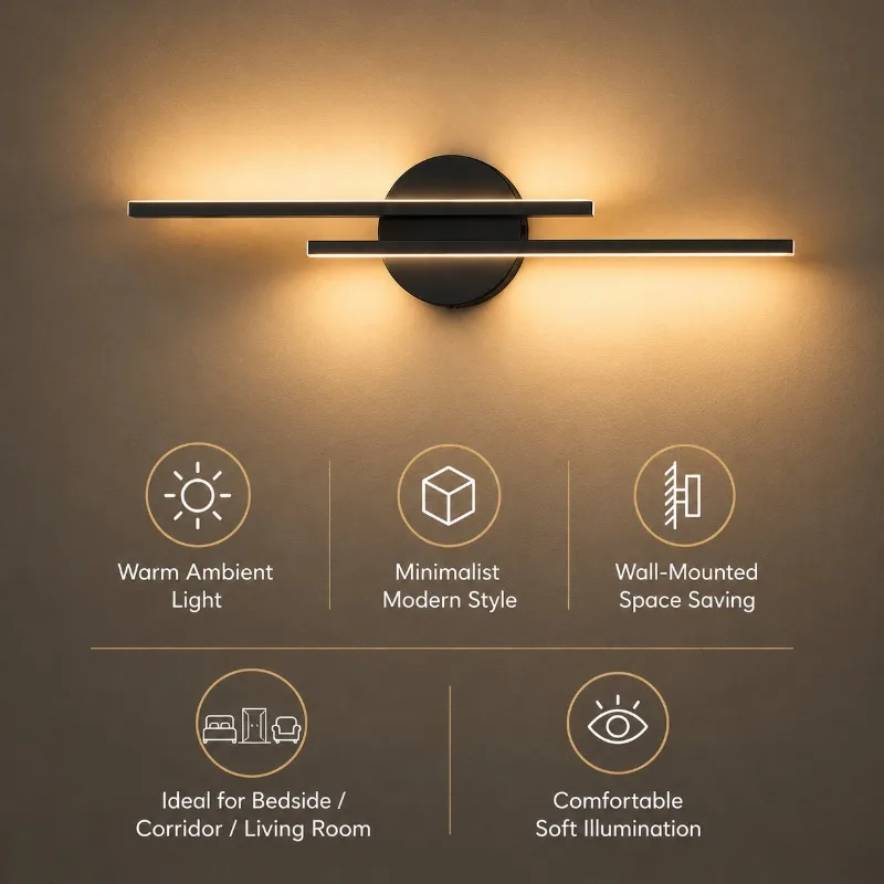 55cm 71cm Modern Double Linear LED Wall Lamp Dimmable Remote Control for Bedroom Hotel Background Wall Decorative Wall Lamp