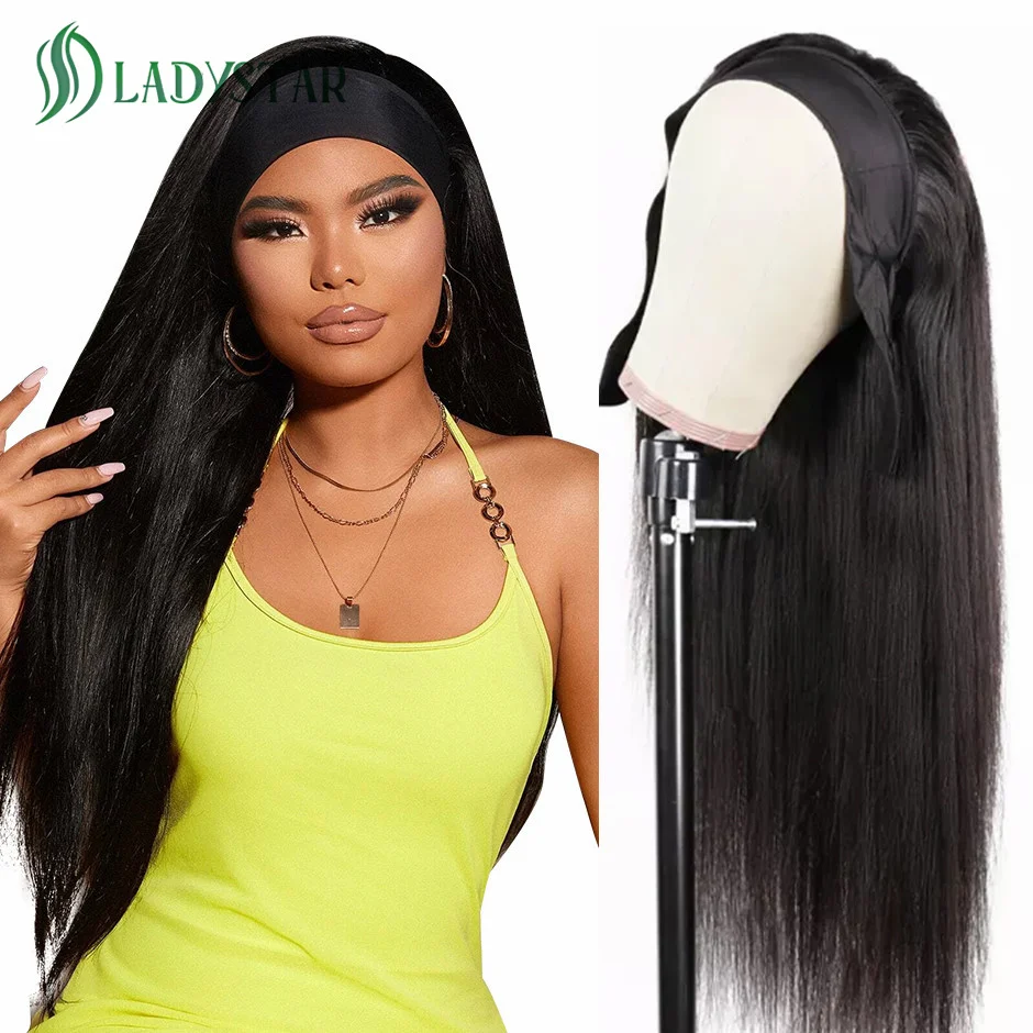 Women\'s Headband Wig Human Hair Scarf Wig 150% Density  Brazilian Straight Headband Wigs Human Hair Machine Made Wig for Women