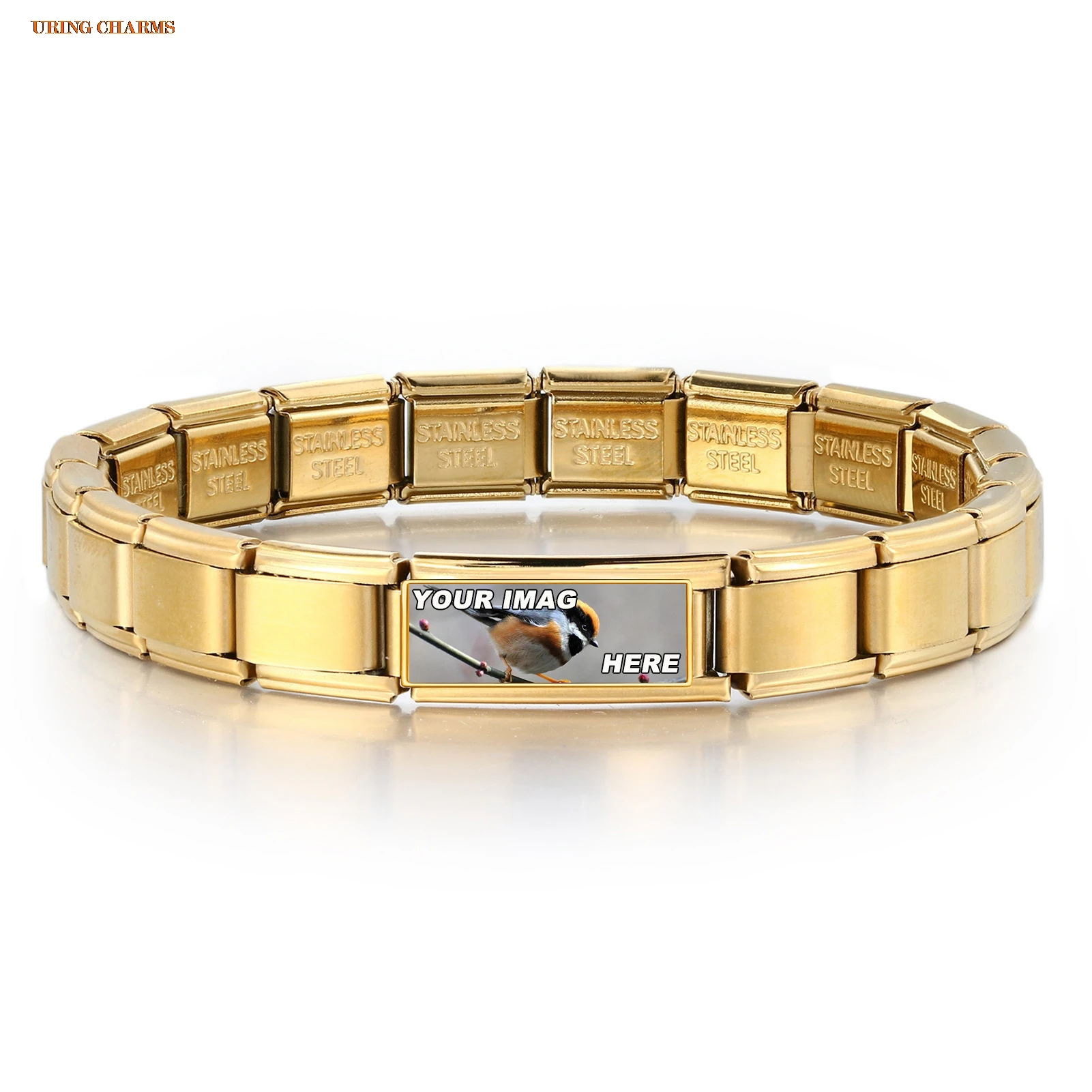 URING مخصص مع صورة تخيلية رابط سحر إيطالي صالح 9/18 مللي متر سوار الفولاذ المقاوم للصدأ النساء الرجال المجوهرات DIY بها بنفسك صنع الخرز