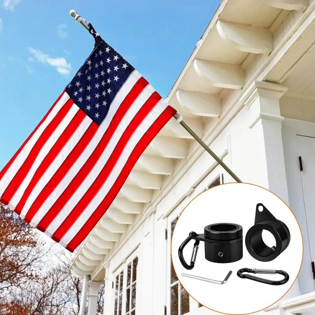 1 Set Flag Pole Ring with Carabiner Wrench Heavy Duty Alloy 360 Degrees Rotating Anti Wrap Tangle-free Flag Pole Mounting Ring C