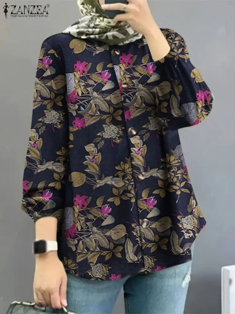 

ZANZEA Women Vintage Floral Printed Blouse Bohemian Long Sleeve Muslim Tops Casual Work Party Shirt Turkey Kaftan IsIamic Cloth