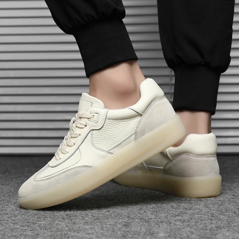

Кожаная повседневная обувь, мужские кроссовки, трендовые новые повседневные туфли из воловьей кожи, легкая дышащая спортивная обувь на мягкой подошве для мужчин