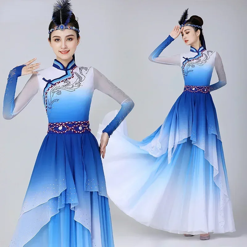 Mongolian Dance Costume Chinese Ethnic Style Adult Minority Costumes Dress Tibetan Dance Costume Practice Skirt Performance