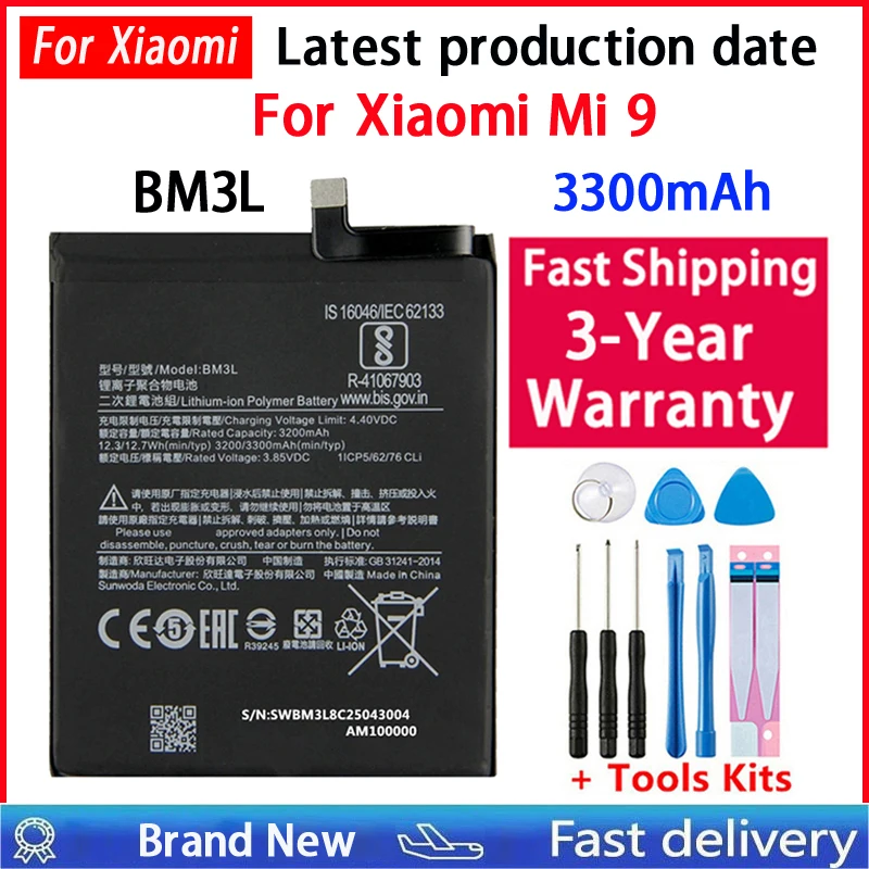 

For Xiao mi 100% Replacement Battery For Xiaomi 9 MI9 M9 MI 9 Xiaomi9 BM3L Genuine Phone 3300mAh Replacement Batteria