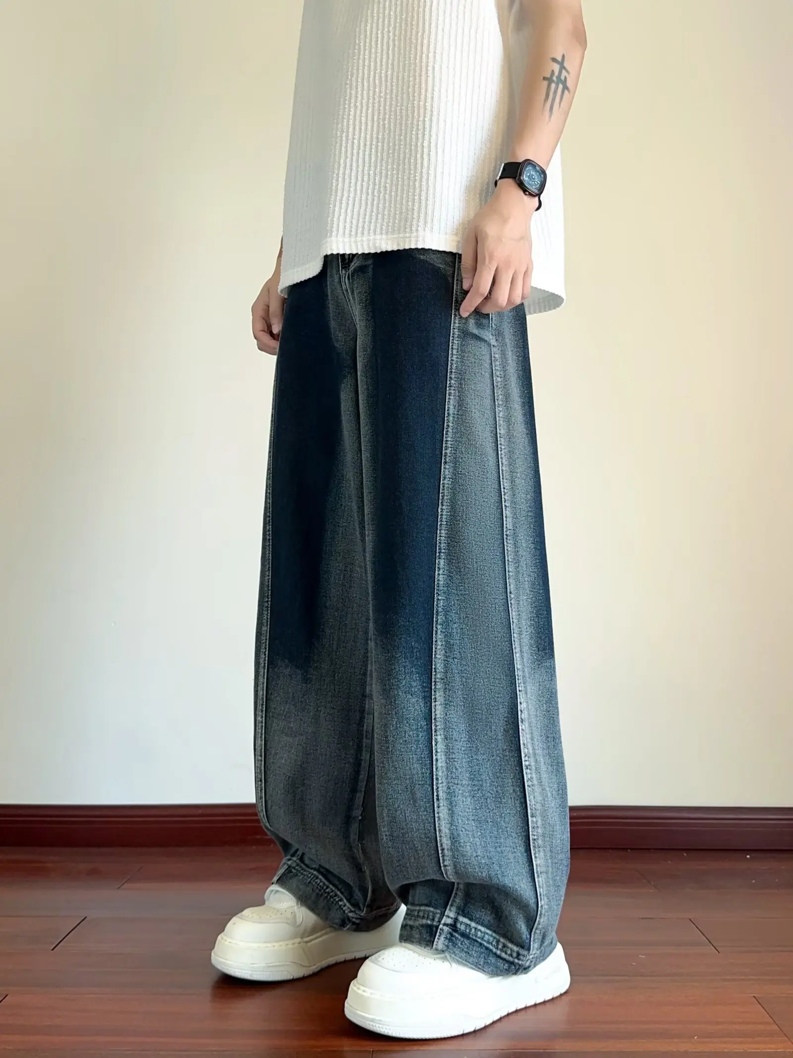 Американские мужские джинсы в стиле ретро, повседневные свободные прямые длинные брюки, осенние модные брендовые уличные широкие длинные джинсы, брюки Y2K