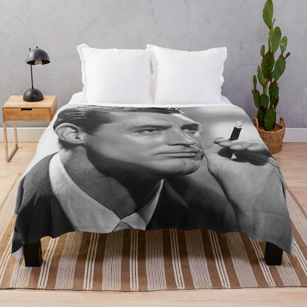 Cary Grant Smoking Cigarette, Black and White Vintage Photo Throw Blanket Summer Beddings Tourist Blankets