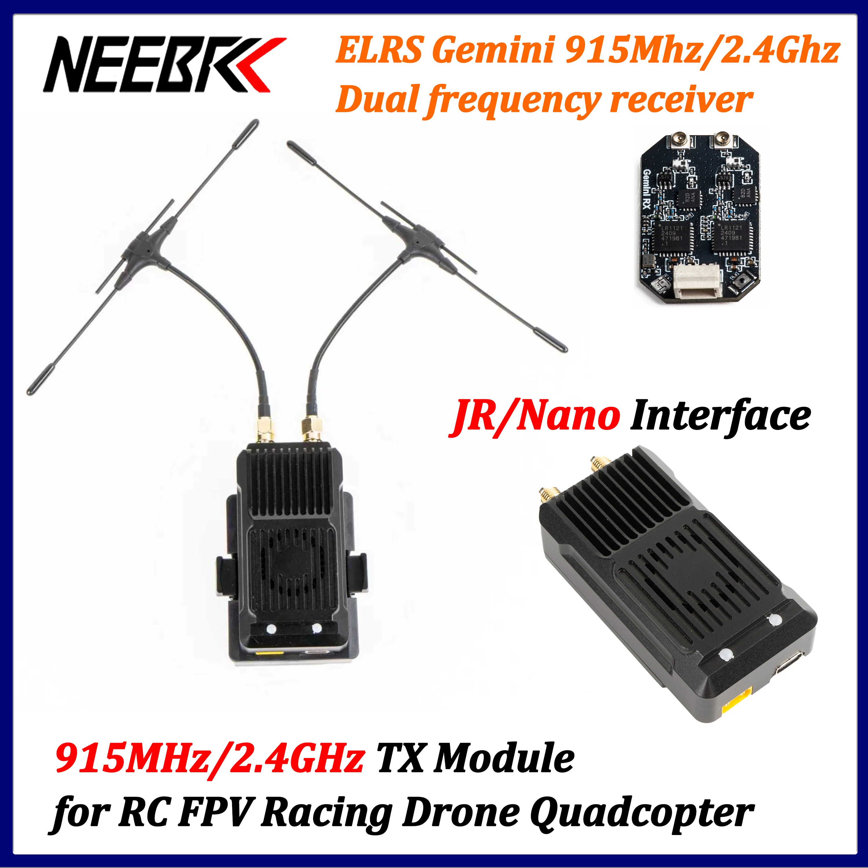 ELRS Gemini 915MHz/2.4GHz TX Module Dual Band Antenna JR/Nano Interface ExpressLRS for RC Long Range FPV Racing Drone Quadcopter