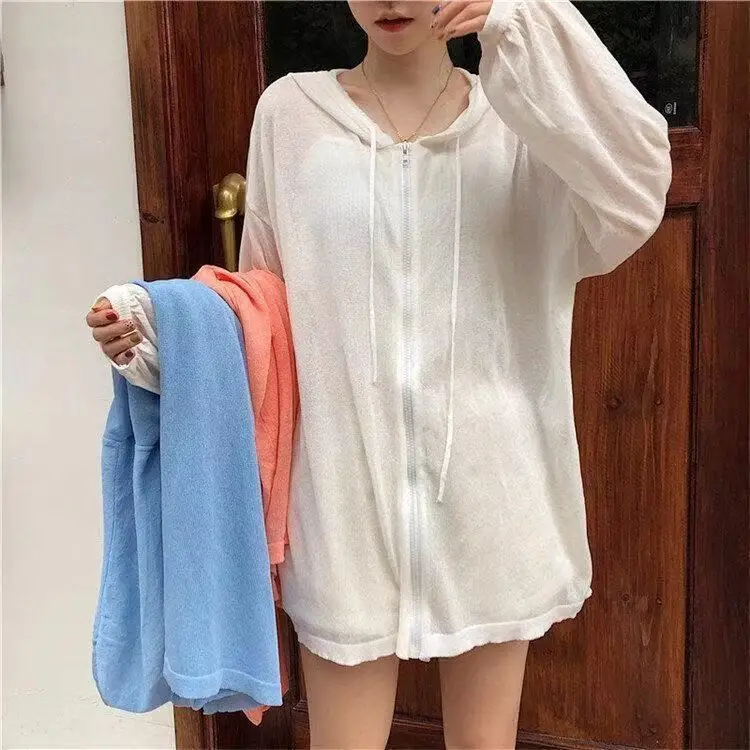 

Plus Size plus Size Women's Hooded Sun Protection Jaet Spring Autumn Thin Loose Slimming Breathable Open Cardigan Top Trendy
