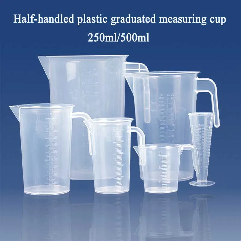 

New 250ml/500ml Half-handled Plastic Graduated Measuring Transparent Scale Cup Food Grade Beaker Kitchen Lab Measuring Cup