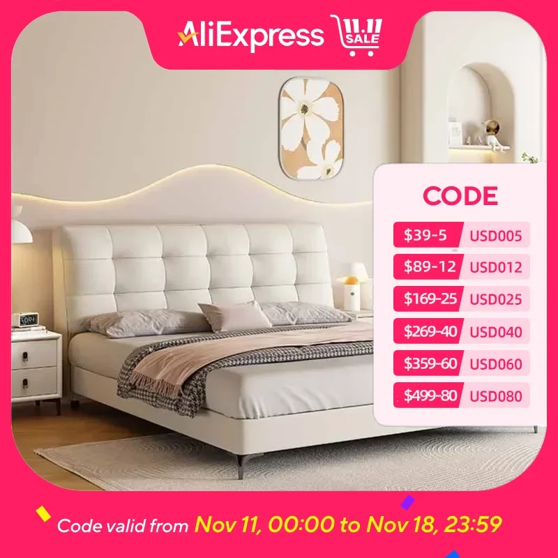 

High End Wood Soft Double Bed Waterproof Kawaii Sleeping Modern Queen Beds Twin Luxury Upholstered Camas De Dormitorio Furniture