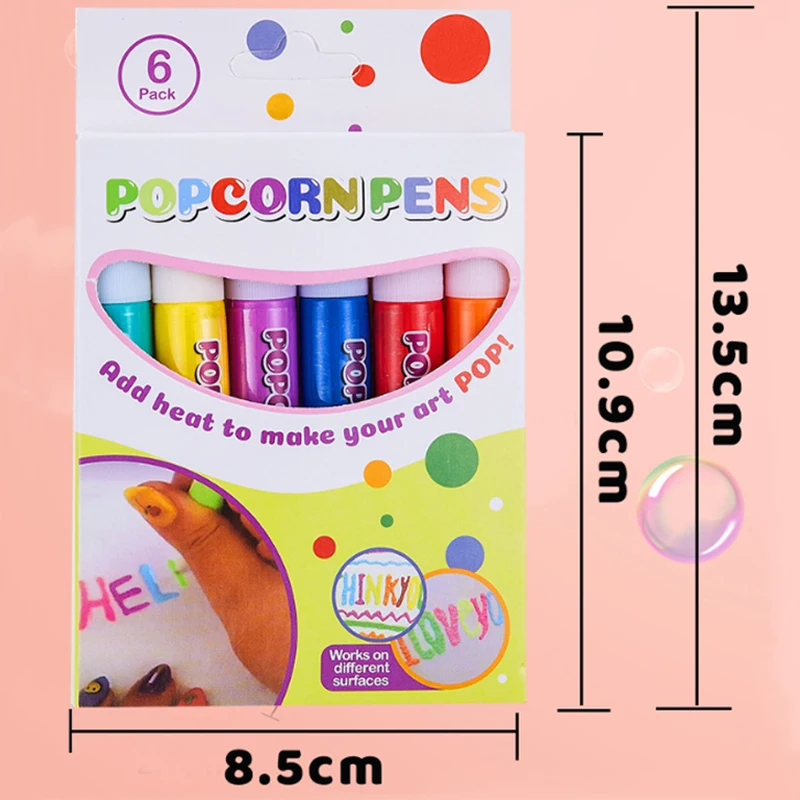 6/12pcs Magic Popcorn Pen, DIY Bubble Popcorn Drawing Pens, 3D Puffy Foam Marker Pen, Graffiti Stationery for Greeting Cards view 6