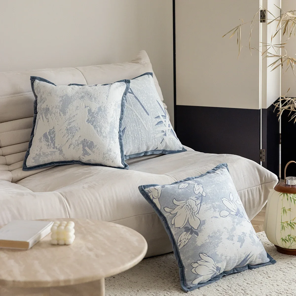 Blue Light Luxury Pillow Covers Decorative Geometric Plant Jacquard Cushion Cover 45*45cm Home Decor Living Room Pillowcases