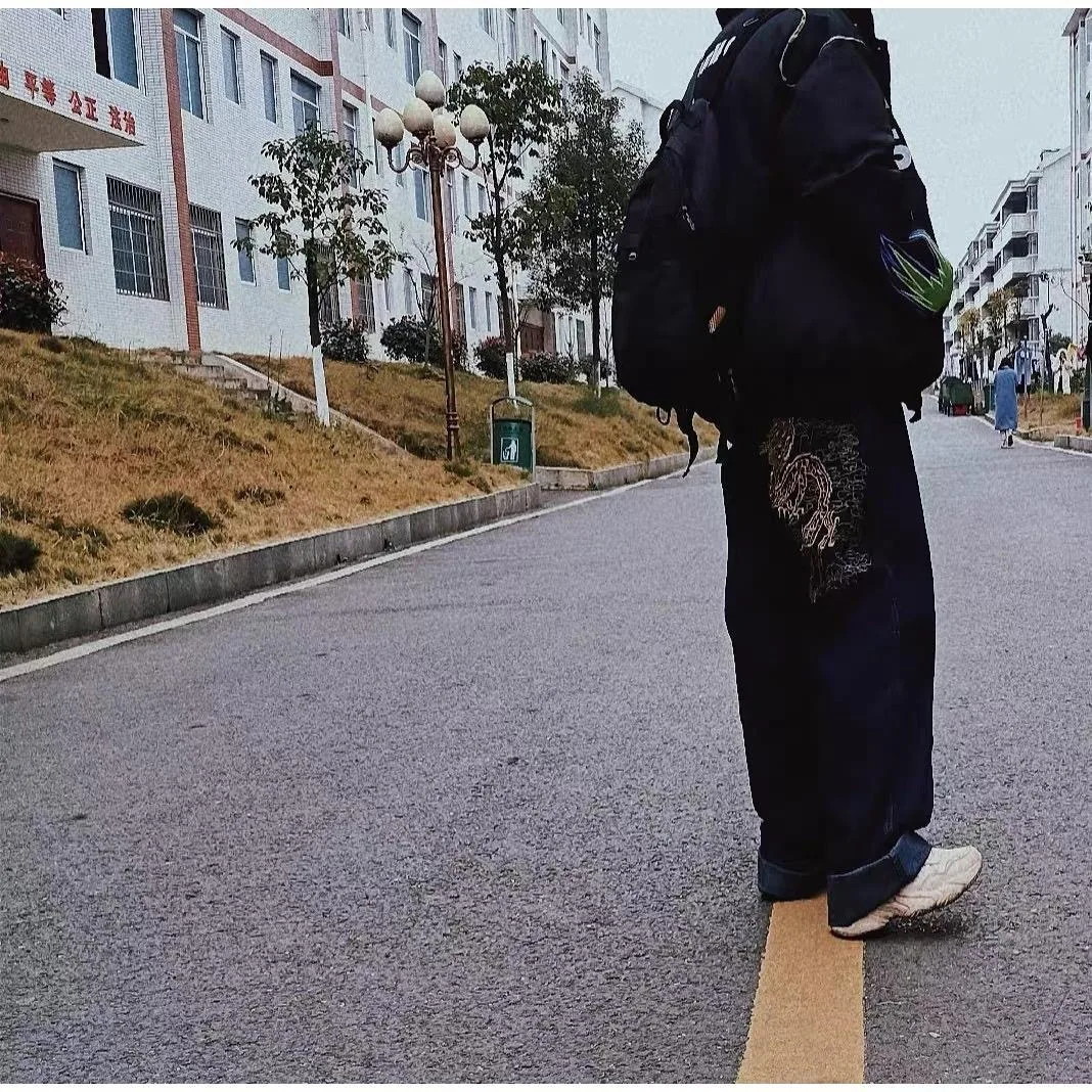 Loose Embroidered Versatile Jeans American Vintage Jeans Men's Street Skateboarding Hip Hop Dad Floor Wide Leg Pants