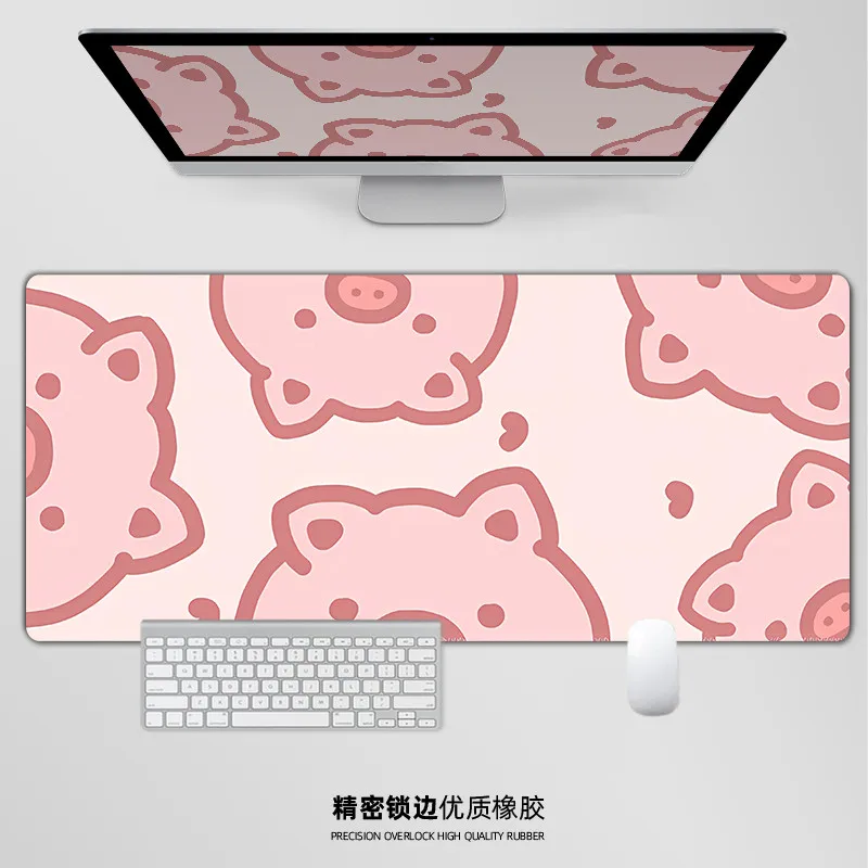 Kawaii Large Pink Pig Cute Cartoon Extra Thick Mouse Pad Non-Slip Rubber Stitched Desk Mat Cute Gift for PC Laptop