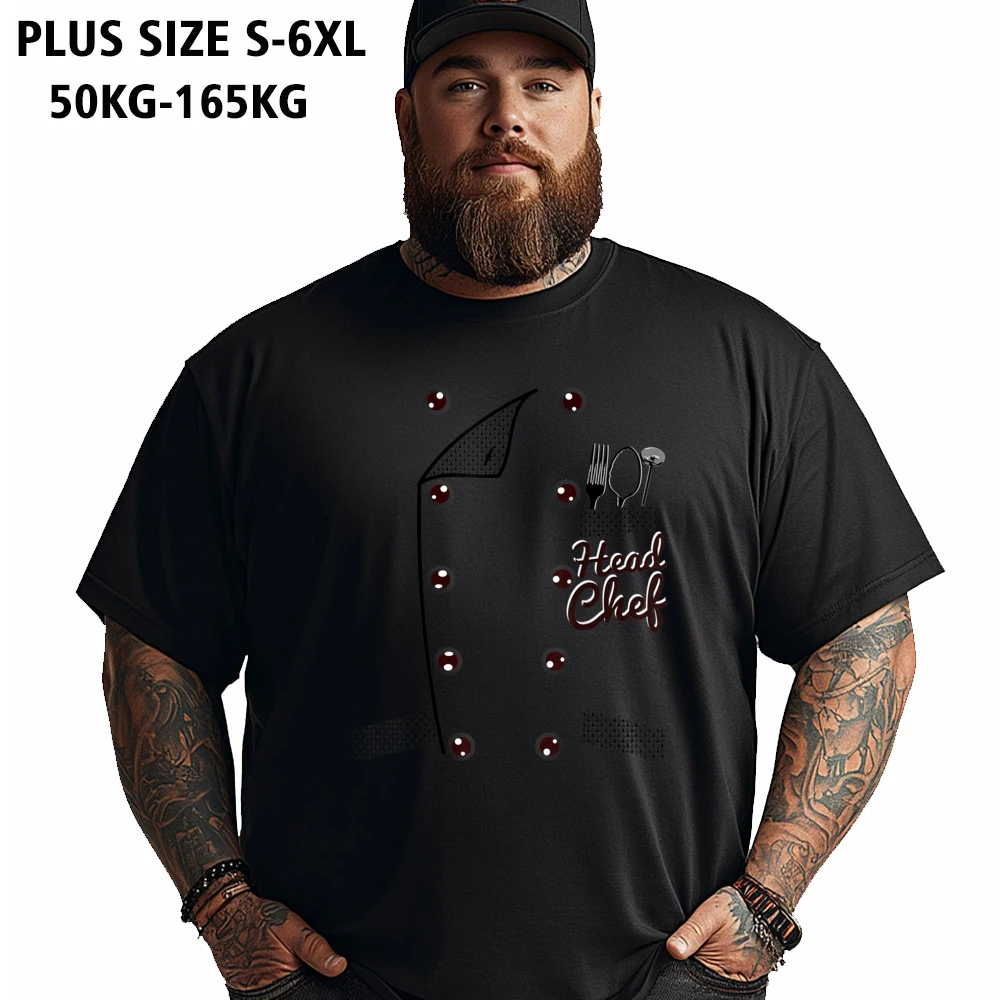 Head Chef Tshirt Uniform Jacket T-shirts Husband Lose Summer Tops Tees Plus Size T-Shirt Round Collar 100% Cotton Fabric