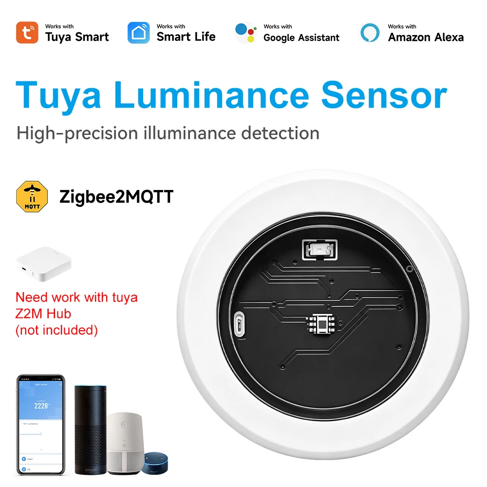 

Luminance Sensor 0-10000LUX Zigbee 3.0 ZigbeeZ2MQTT Light Intensity Sensor with CR2450 Battery for Smart Home Automation