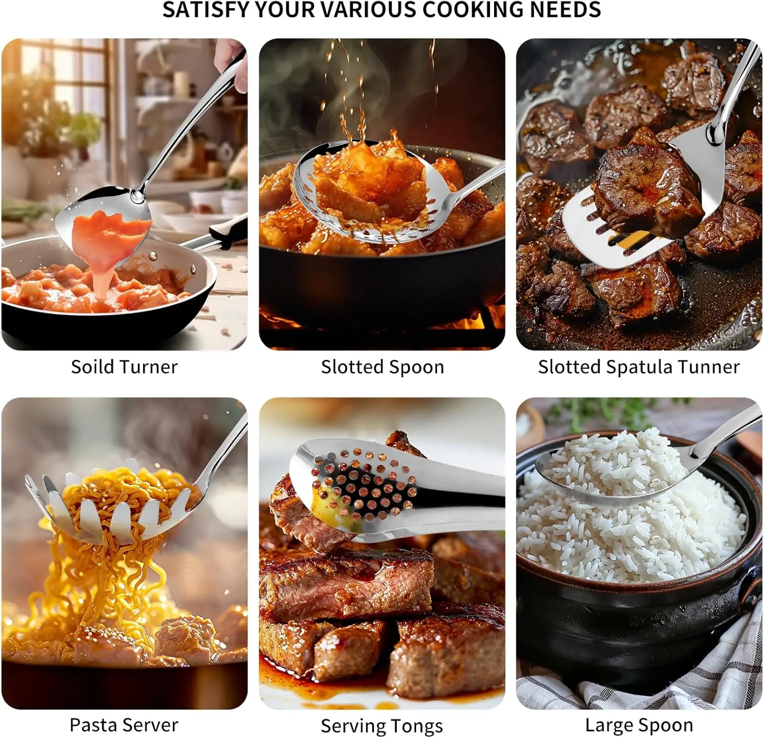 Stainlss Steel Kitchen Utensils Set, 11 Pcs Long Metal Cooking Utensil Gadgets Tools Set With Spatula, Spoon, Ladle,