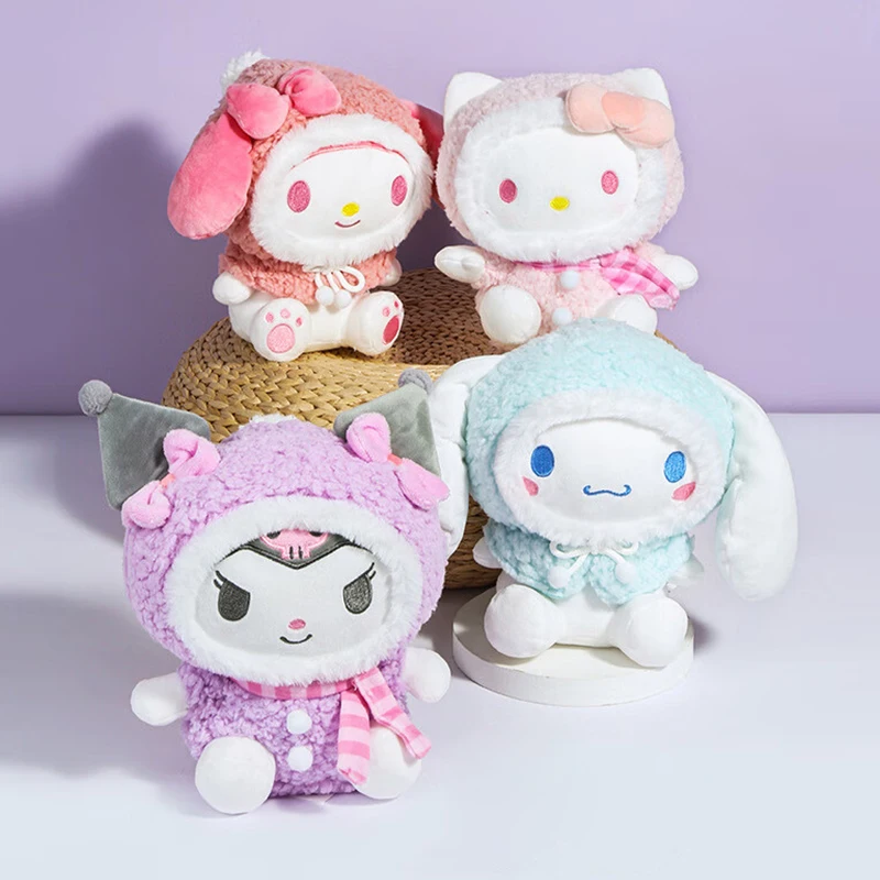 Sanrio Hello Kitty Kuromi Melody Cinnamoroll Set serie de juguetes de peluche de dibujos animados y lindo juguete para niños muñeca suave y cómoda regalo