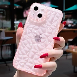 Funda de teléfono con textura de diamante para iPhone, carcasa trasera de TPU suave y transparente con protección de lente brillante para iPhone 11, 12, 13, 14 Pro Max, X, XR, XS Max, 7, 8 Plus