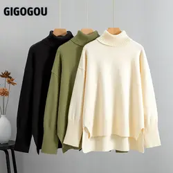 Gigoo oversize kobiety kaszmirowy sweter z golfem szykowne dzianinowe swetry Top jesienno-zimowy ciepły sweter damski