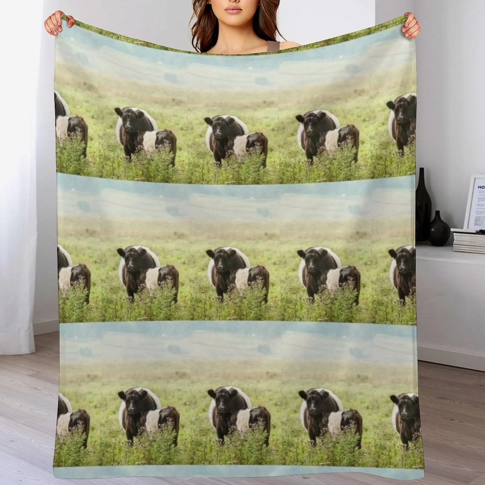 

Belted Galloway Cow and Calf Throw Blanket Bed bed plaid Blankets