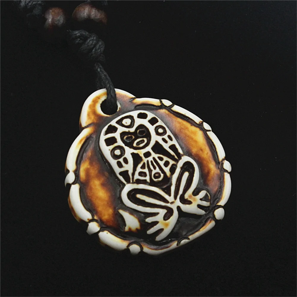 Hawaiin Imitation Bone Carved Puerto Rico Tribal Sun Coqui Taino CAGUANA Kokopelli Necklace For Men Women Jewelry Gift