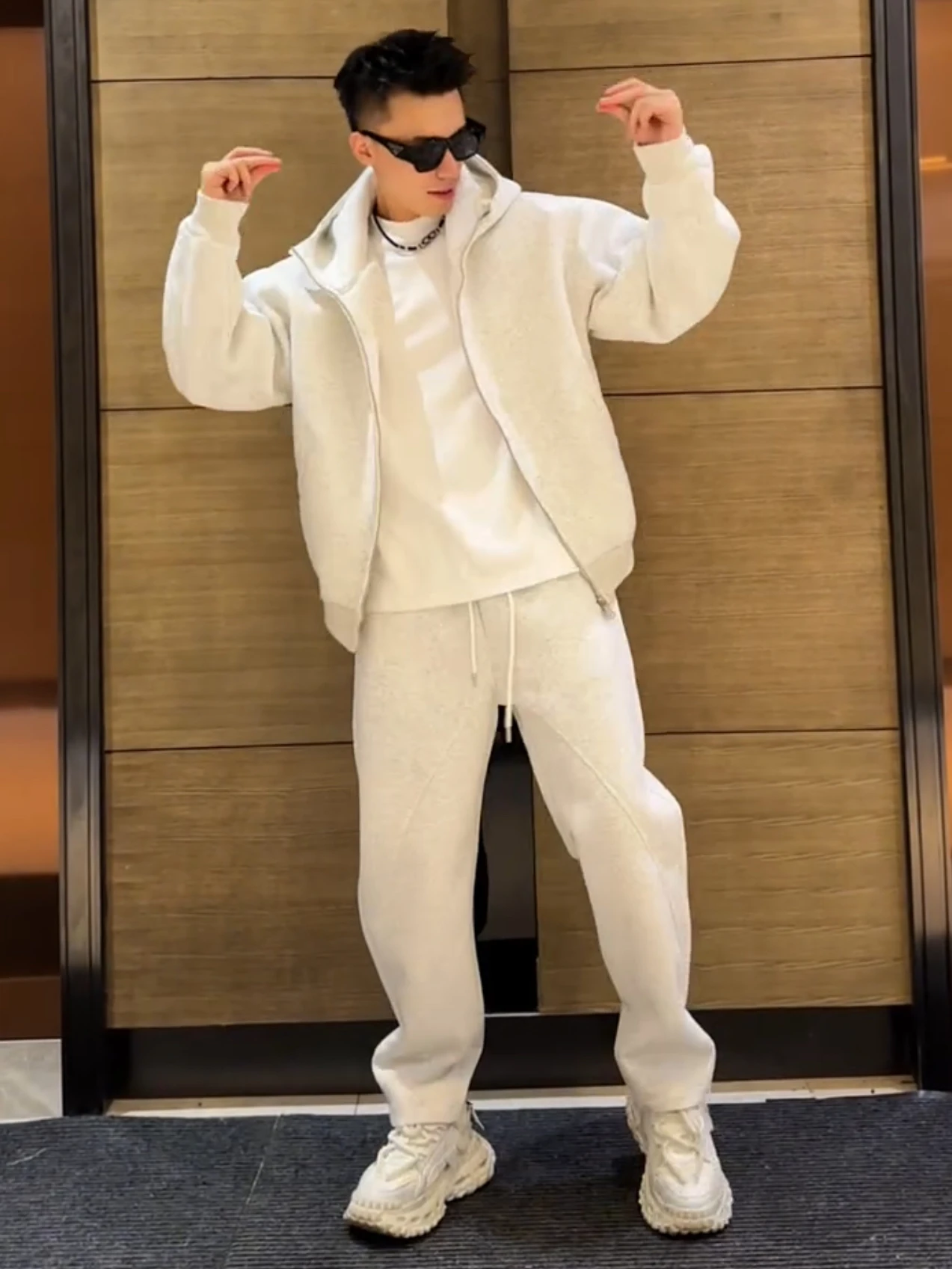 

Men's Casual Fce Lined Thiened Sports Set Autumn Winter Hoodie Straight Leg Pants Two Piece Set Simple Loose Fit Cotton ...