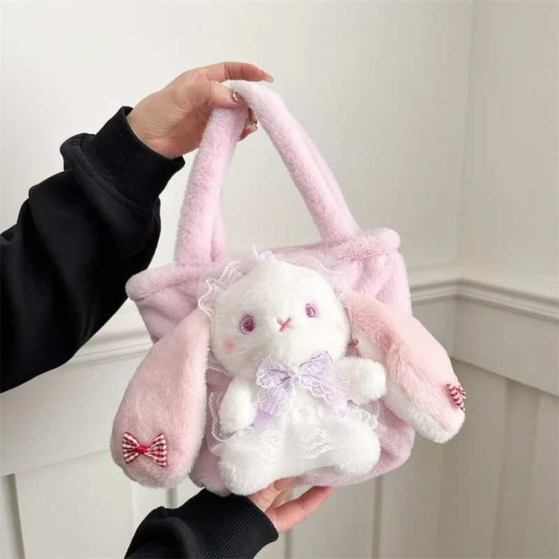 

MBTI Plush Bunny Handbags for Women Cute Fluffy Soft Autumn Kawaii Small Shoulder Bag Lolita Jk Literary Elegant New Female Bag