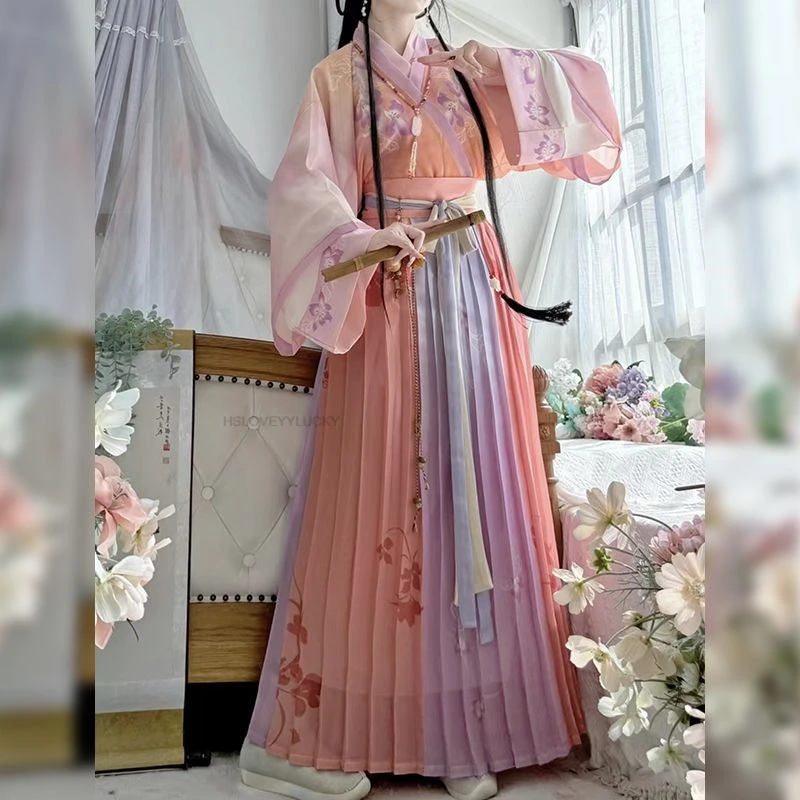 Chinese Traditional Hanfu Dress weijin Dynasty Long Dress Folk Dance Costume Fairy Cosplay Ancient Princess Stage Outfit 3pc Set