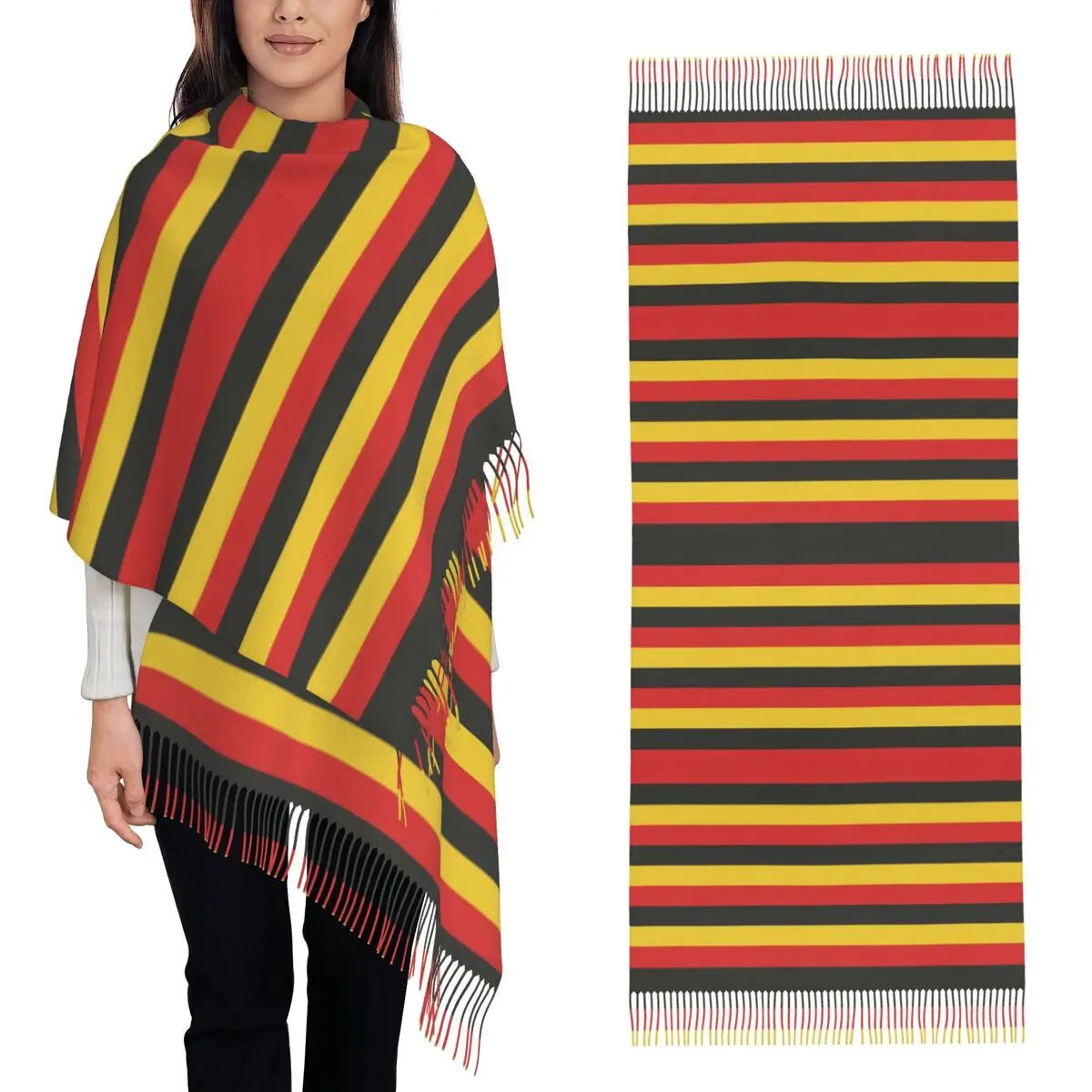 

Флаг Германии, немецкий патриотический шарф, шарфы с кисточками для женщин, мягкие теплые шали и накидки, длинная осенне-зимняя шаль