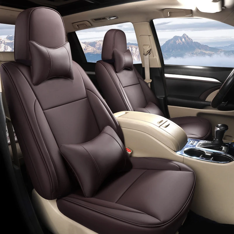 5 Seats Premium Car Seat Covers For Select Toyota Highlander 2015-2018 Luxury Protection Leather Anti-slip Design Seat Cushion