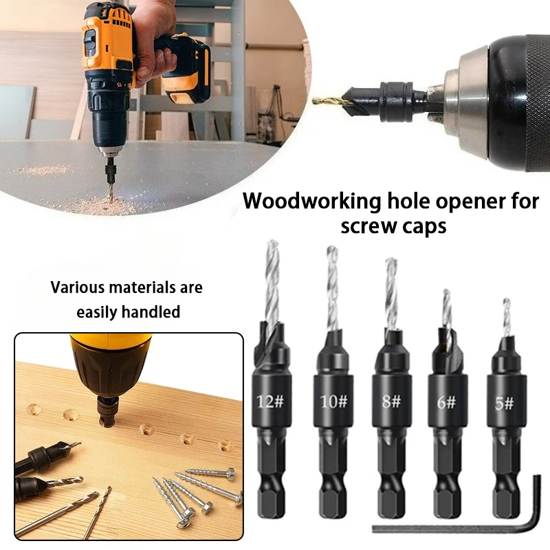 

Новый набор открывателей для отверстий с шестигранными винтами, аппаратные инструменты, специальные сверла потайной головкой для деревообработки, которые можно свободно регулировать